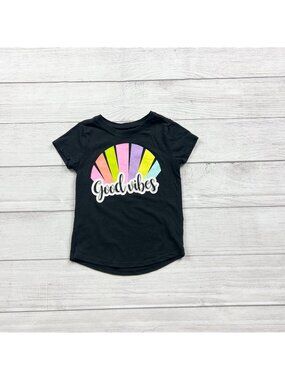 Garanimals Black Graphic T-Shirt "Good Vibes" Rainbow Design Short Sleeve 4T